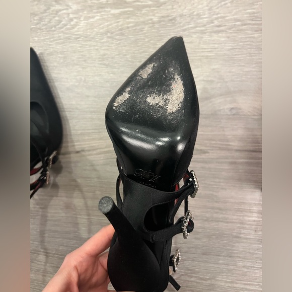 Roger Vivier Black Satin Crystal Buckle Pointed Toe Evening Pumps, 38 - Picture 6 of 11
